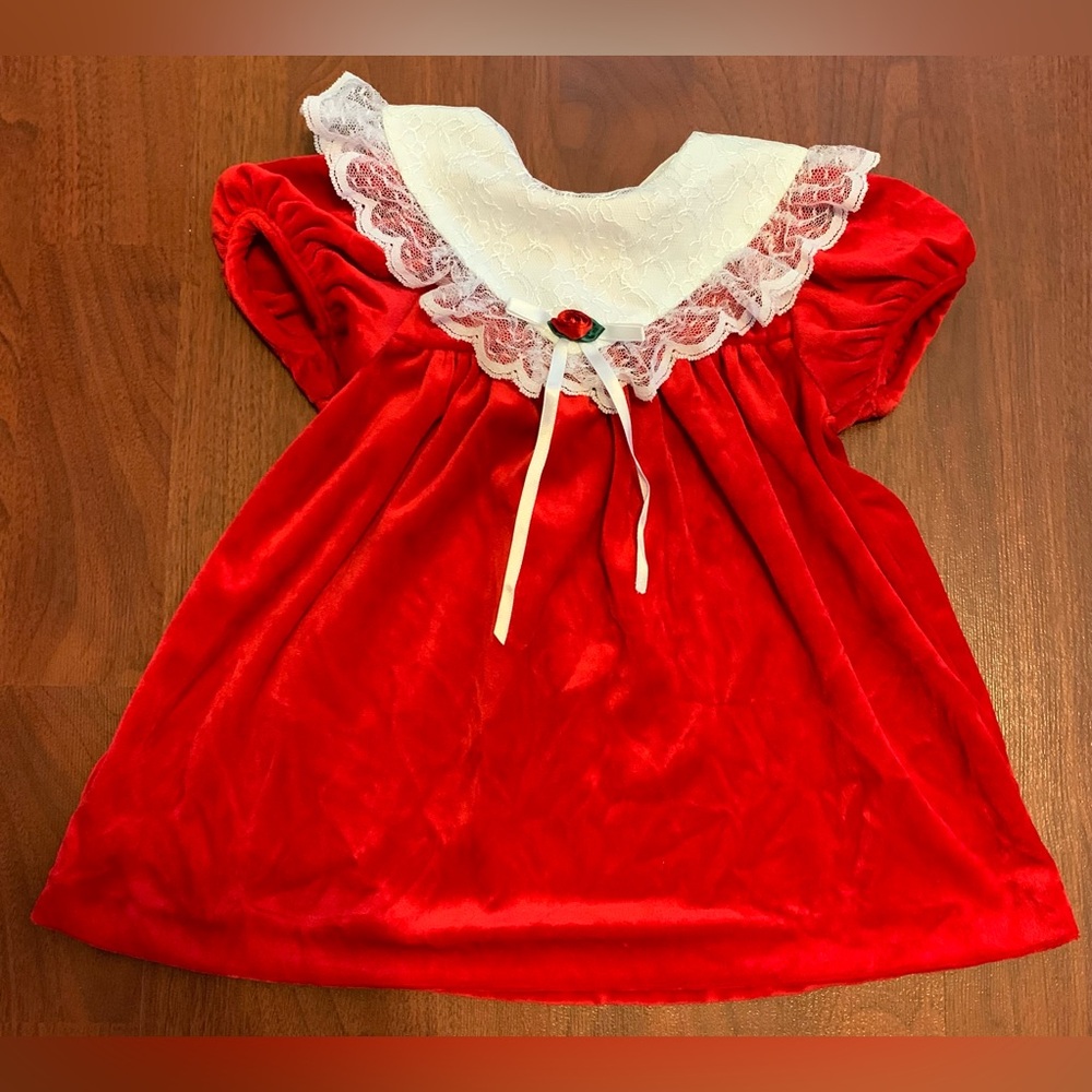Vintage Expressions Velvet Lace Red Dress Size 24 Months